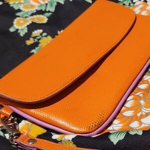 Orange and Pink Women's Leather Clutch